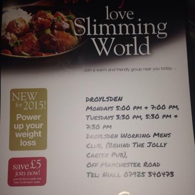 I'm Niall and I run Slimming World groups at Droylsden Working Men's Club, M43 6HB each Tuesday at 3.30, 5.30 & 7.30. It would be my pleasure to welcome you