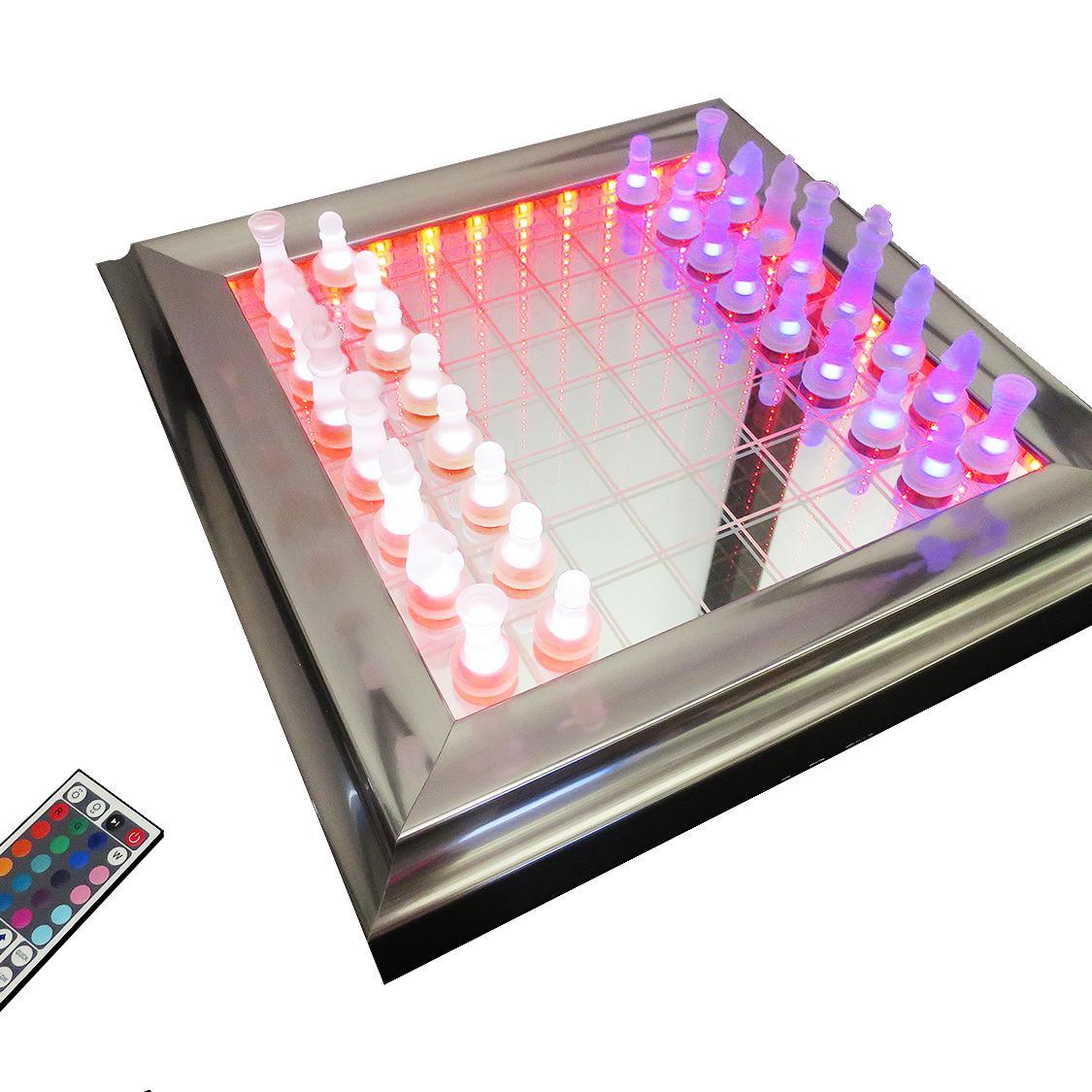 This unique chess set is a collectors dream. We bring you an Infinity LED Chess set built to last. We use premium quality glass, top of the line wooden frames,