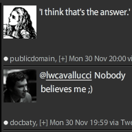 Serendipitous juxtapositions of tweets, from @ebuie's tweetstream.