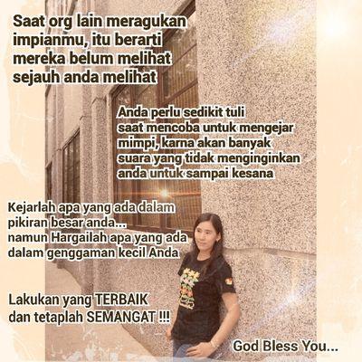 (˛•̃•̃)/\(•̃•̃¸). Belajar menjadi pribadi yg rendah hati, tenang dlm menghadapi mslh, tegar terhadap kesulitan yg ɑϑǟ & fokus pada jalan keluarnya.☀