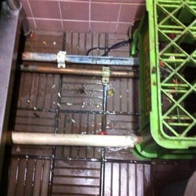 画像はだん家て居酒屋の朝一の厨房の 床だよ 今、話題の異物混入も当たり前！ソーセージに包丁の破片が入ってたりと 元従業員ですが絶対に行きたくない店一位になりました ノロウィルスの人やインフルエンザでも無理矢理仕事なのでお客様に沢山感染したんでしょうね‥http://t.co/N4T2mX7TMc