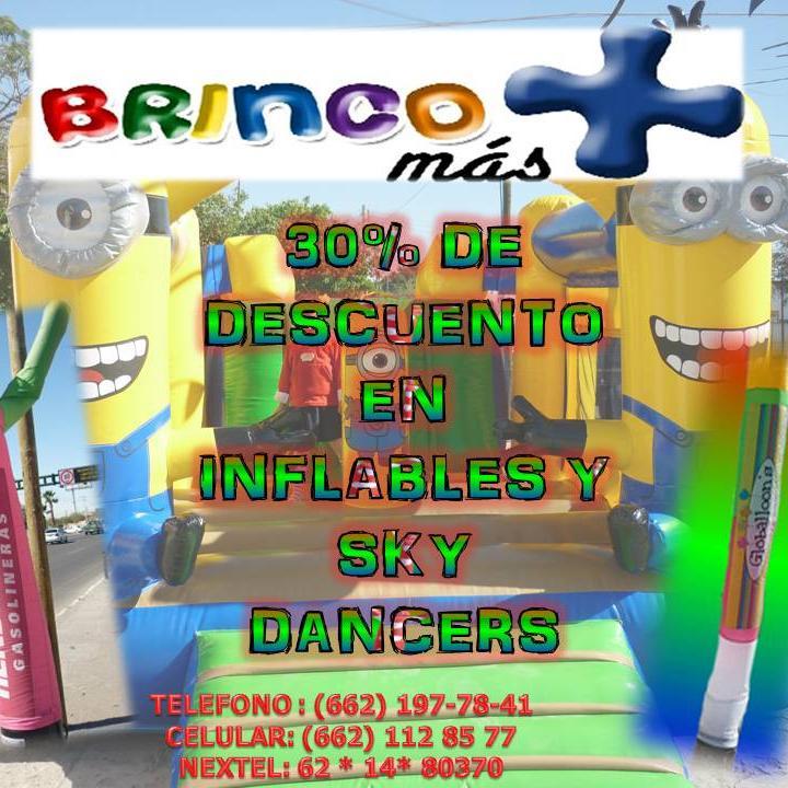 BRINCOMAS CUENTA CON TODO PARA TU FIESTA:
*LOS BRINCA BRINCAS 
*SILLAS
*MESAS
*MANTELES
*SKYDANCERS
*CARPAS
*PIÑATAS
*BOLSITAS DE DULCES