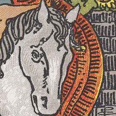 A brown and white horse's head.