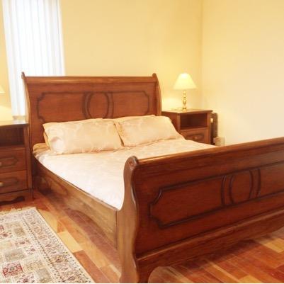 Brand new SolidWood Sleigh Bed. Beautifully carved. 4ft high headboard. Comes with Slates Kingsize £320 Double Bed £300 Superking Bed £350 Mattress not include