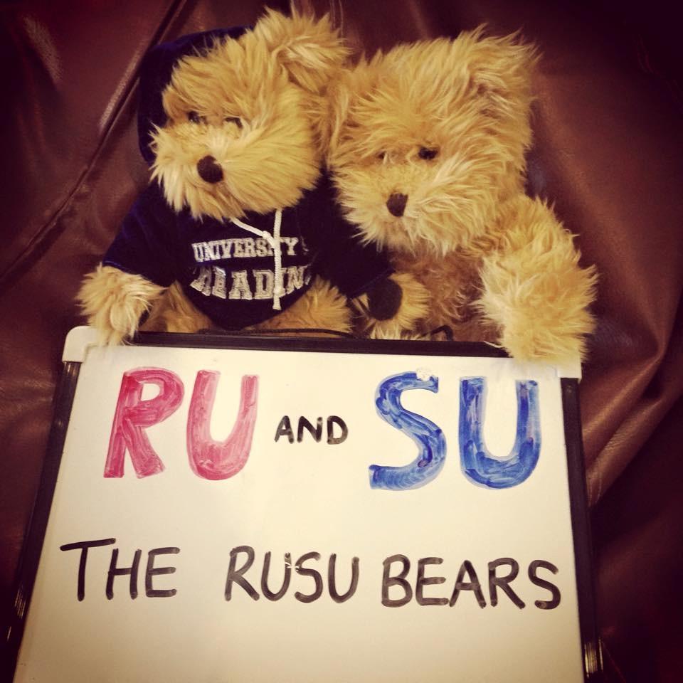 Hello, we are RU & SU the RUSU bears. Love pictures round campus, picnics and of course RUSU!