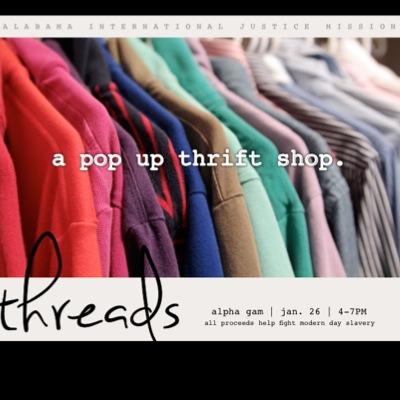 POP UP THRIFT STORE @ ALPHA GAM 2 SUPPORT IJM 1/26 4-7 1 PAN POINT FOR ATTENDING, 1 FOR DONATING