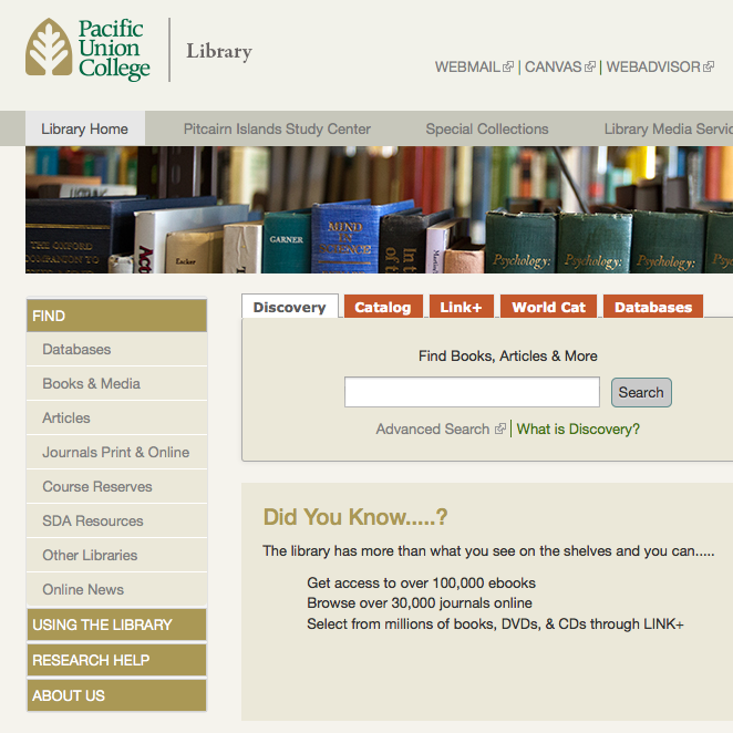 puclibrary's profile picture. Pacific Union College Library - top of Howell Mnt  overlooking the Napa Valley (707-965-6241)