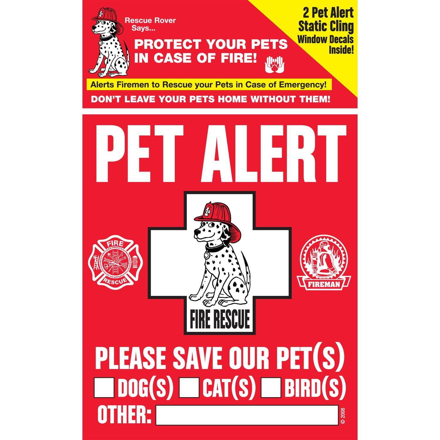Pet Safety Alert markets thier Rescue Rover Pet Alert Window Decals to help protect pets in case of fire or emergency. Don't leave your pets home without them!