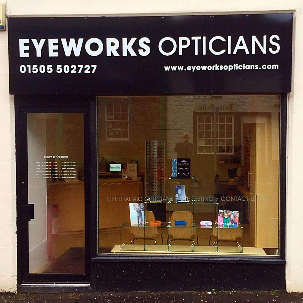 Eyeworks Opticians are a family run, independent optical business with practices in Beith and Dalry.  We provide eye exams, contact lens fitting and home visits