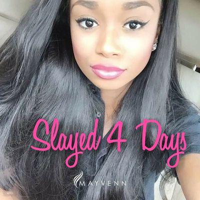 100% Virgin hair. Brazilian, Malaysian, Indian, Peruvian, Wigs, && Lace Closures. Hours are 9 am till 10pm, you can contact us at slayed4days@yahoo.com.