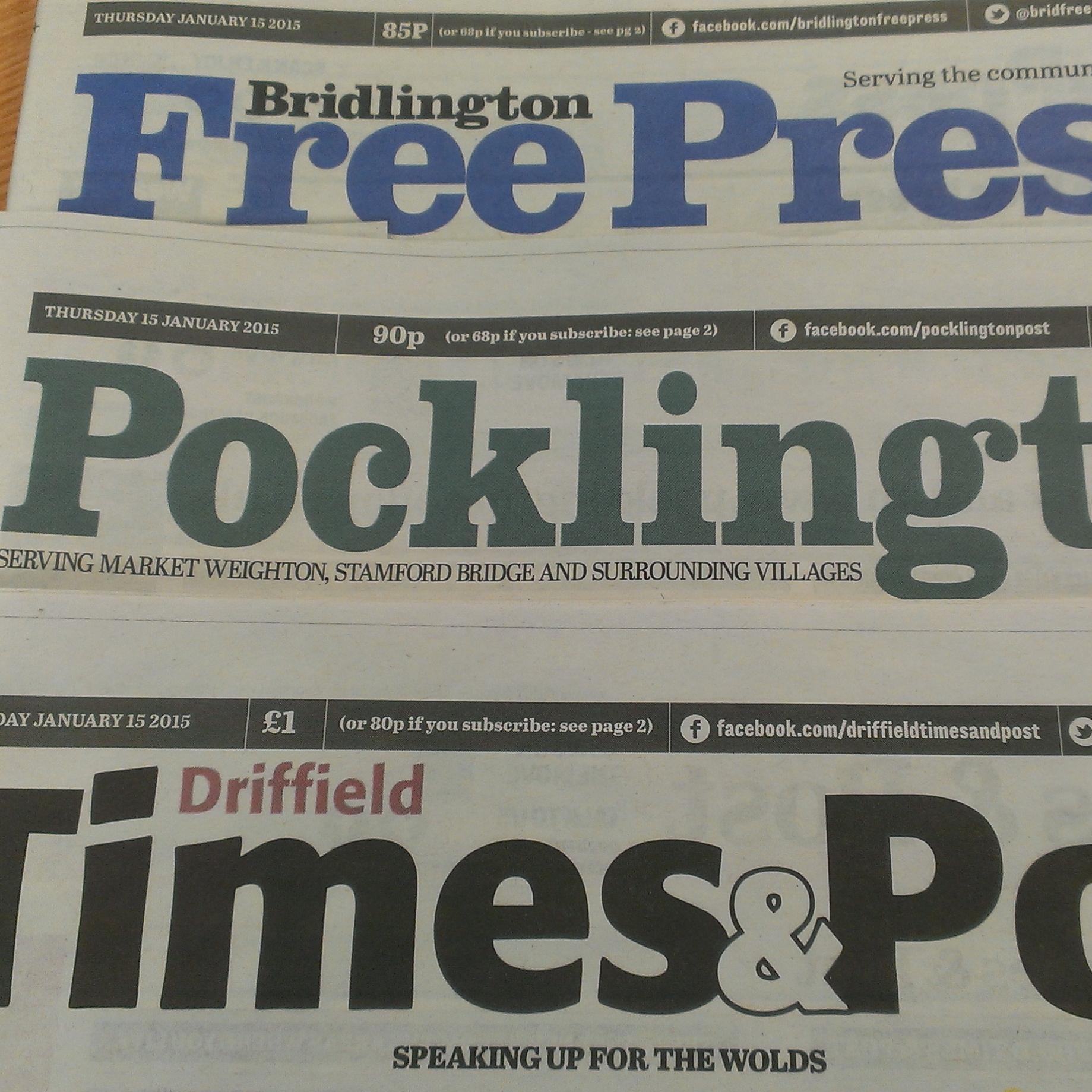 Tweets from the Driffield Times & Post, Pocklington Post, Bridlington Free Press & Beverley Guardian advertising team.