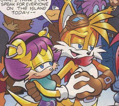 Mina Mongoose-Prower is the Light Mobius counterpart of Mobius Prime's Mina Mongoose. She married Tails 25 years later & has children with him. #Married