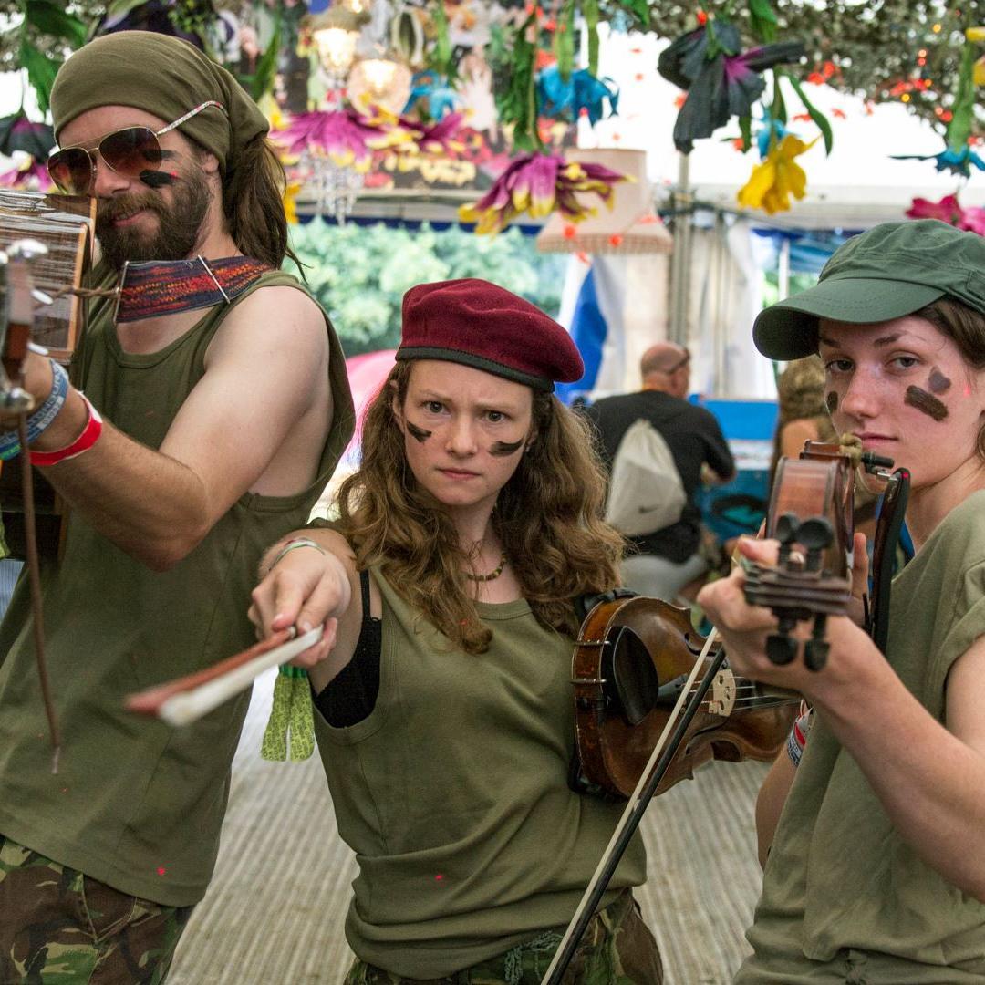 Bespoke ambush ceilidhs coming out of the trees at festivals, weddings and parties.