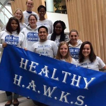 The Healthy H.A.W.K.S. is a peer health education group that promotes wellness through health education events.