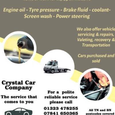 Crystal Home Car Check exclusive mobile service that comes to you just £19.95 we will check and top up all levels and fluids at your home or work