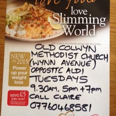 Super friendly slimming world group at Old Colwyn methodist church, wynn ave. Every Tuesday at 9.30am, 5pm and 7pm. Look forward to seeing you there.