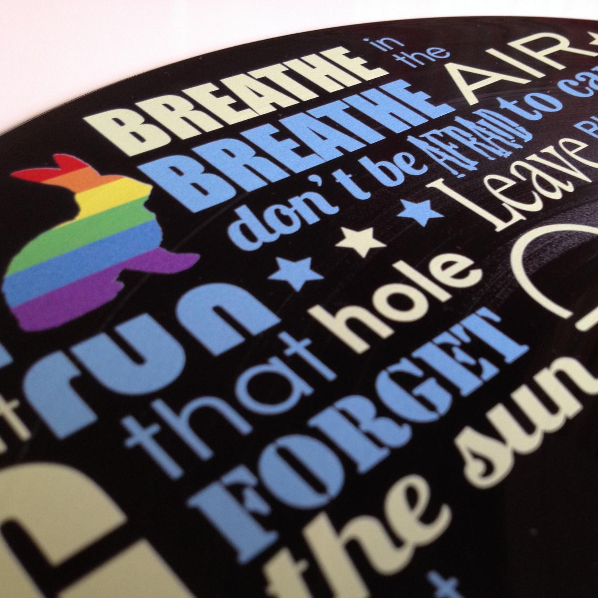 Upcycling old vinyl records with bespoke lyric artwork. Using original vinyl, Custom Vinyl Records studio creates beautiful, engaging music artwork