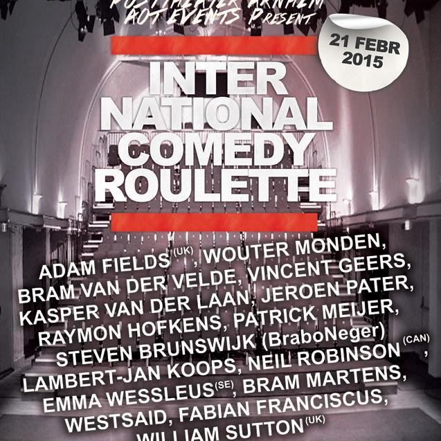 In twee verschillende zalen worden er in totaal vijf voorstellingen gegeven tijdens International Comedy Roulette Festival op 21/2 in Posttheater in Arnhem.