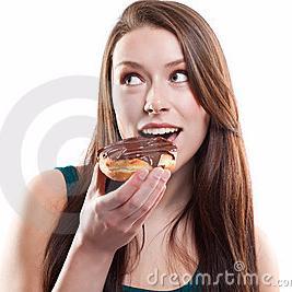 recontextualizing stock photography of women eating with the attached description of those photos.