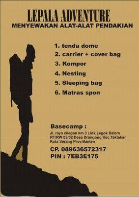 Lepala Adventure menyediakan peralatan pendakian dengan harga terjangkau. pin :7EB3E175