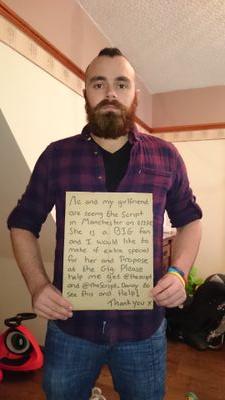 My 2nd twitter account to try and get #TheScript to help me propose to my beautiful soulmate at their gig on 6/3/15. please help and follow and RT!!