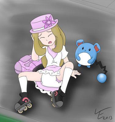 is a new trainer that has to wear diapers due to something that happened to her when she was little team: fennekin and a mew taken by: @RomeJR123