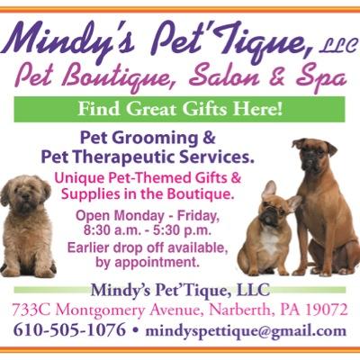 MindysPetTique's profile picture. Pet Boutique, Salon, & Spa

733 E Montgomery Avenue
Narberth, PA 19072

Want more of Mindy's?
Follow us on Facebook and Instagram @mindyspettique