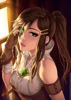 |The name is Cali...|Cali the mage and swordswoman|The green symbol on her right eye granting her powers|#Single|#Lesbian|#MVRP|