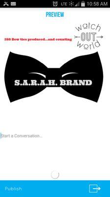S.A.R.A.H. Brand specializes in Simply Altered Remixed And Handcrafted 
1 O.A.K. (1 Of A Kind) Bowties for ALL!!  EMAIL US @ sarahbrand365@yahoo.com