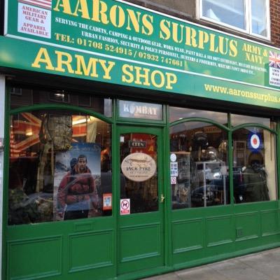 Aarons Surplus Army and Navy ltd. 43 Upminster Road South, Rainham, Essex RM13 9YS GB https://t.co/Z84SH4Xkc1