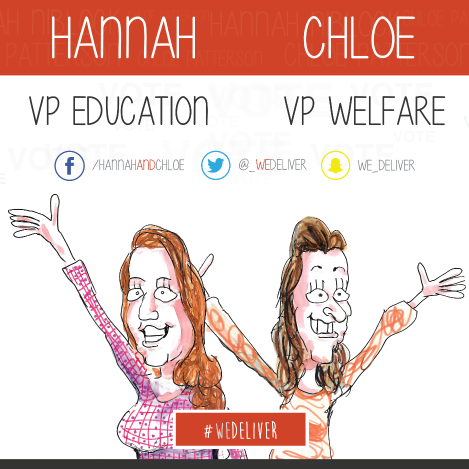 Vote Hannah Niblock for Education and Chloe Patterson for Welfare on 3rd, 4th, 5th March on QOL! #WeDeliver