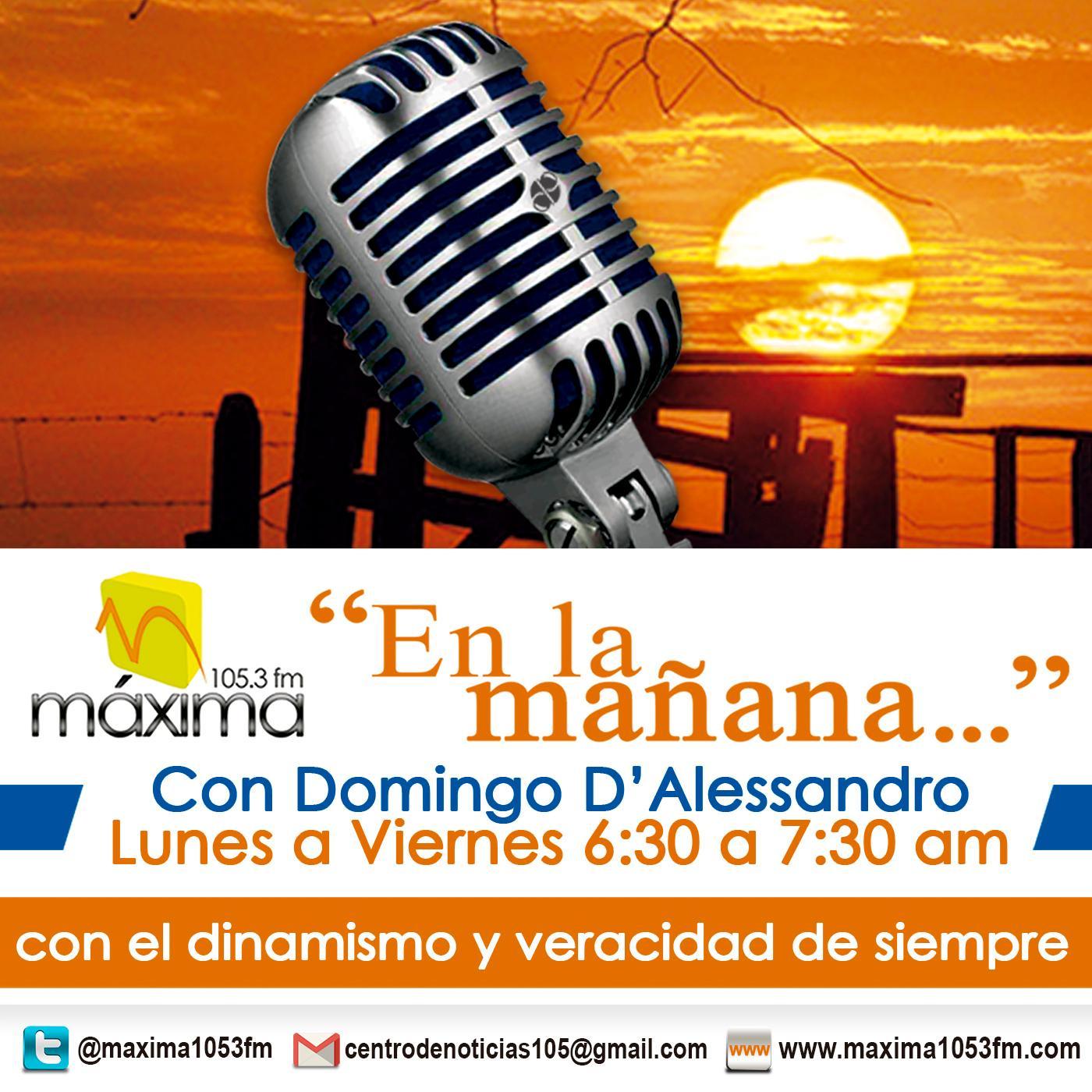 EnLaManana's profile picture. Domingo D'Alessandro en Máxima 105.3 FM
Noticias-opinión-entrevistas-entretenimiento.