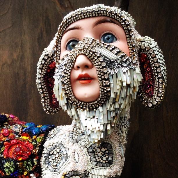 Betsy Youngquist’s mixed media beadwork reflects a fascination with the intersection of humans, animals, and mythology.