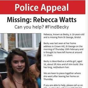 FindBeckyWatts's profile picture. The only dedicated Twitter account spreading the word about 16 year old Becky Watts, who went missing in Bristol on 19th Feb - Please use the hashtag #FindBecky