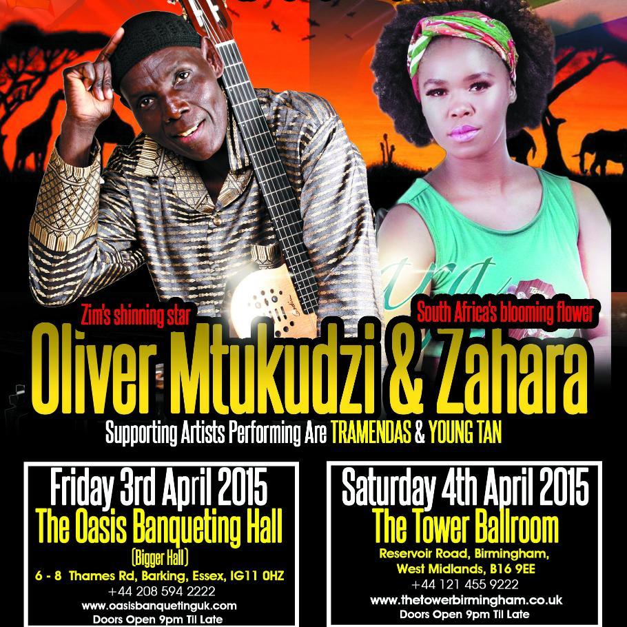 Oliver Mtukudzi & Zahara Live In Concert in London & Birmingham on Friday 3rd April and Saturday 4th April 2015. THE POWER OF EASTER UK TOUR 2015.