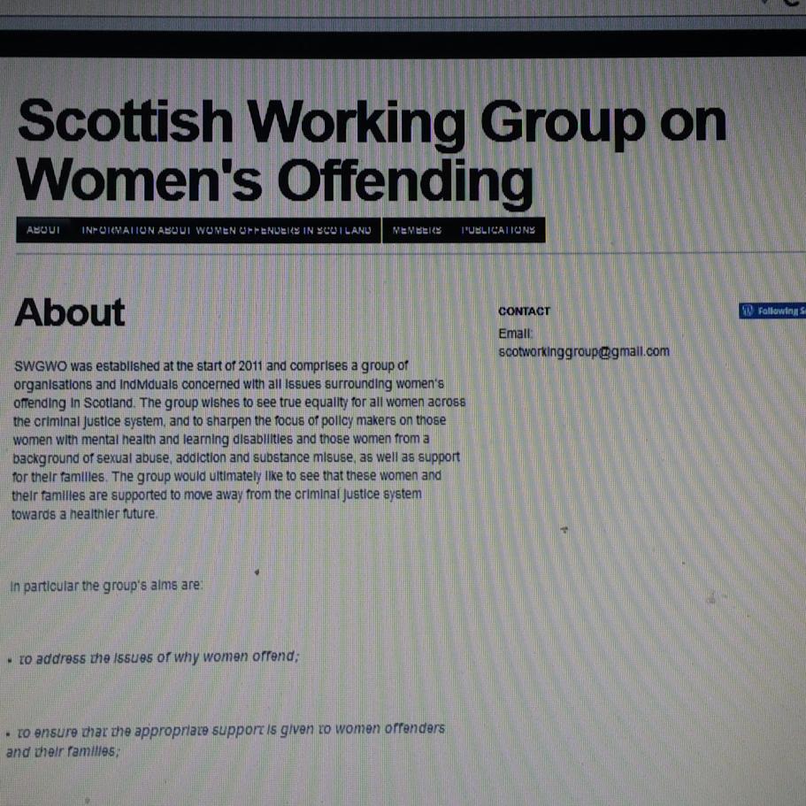 Scottish Working Group on Women's Offending -  true equality for all women across the criminal justice system