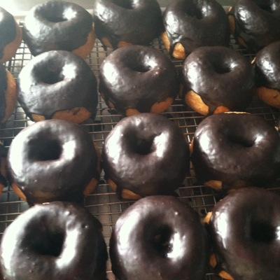 bright blue food truck serving organic, egg free & dairy free, small batch, fluffy whole wheat doughnuts!