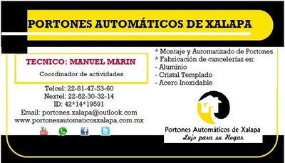OFRECEMOS VENTA E INSTALACION DE PORTONES AUTOMATICOS Y CANCELERIA DE ALUMINIO.
LLAMENOS CON GUSTO LE ATENDEREMOS
TEC-MANUEL MARIN
CEL.2281475360