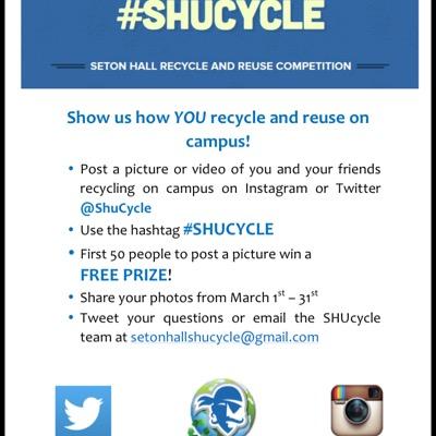 Help SHU go green by participating in the #SHUcycle challenge! Show us how you are making a difference! Send in pictures to Setonhallshucycle@gmail.com