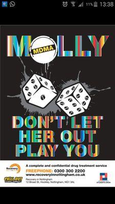DrugMolly's profile picture. A Nottingham Trent Uni student led, health promotiom campaign to raise Awarness of the safety implications of taking MDMA/ E/ Molly/ Ecstasy/ Superman..