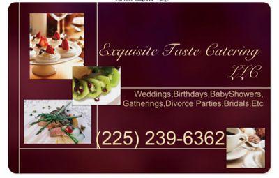 Locally owned Catering Service. We service weddings,birthdays,divorce parties,babyshowers,gatherings, etc. Prices starting as low as $8.50 per person. We delive