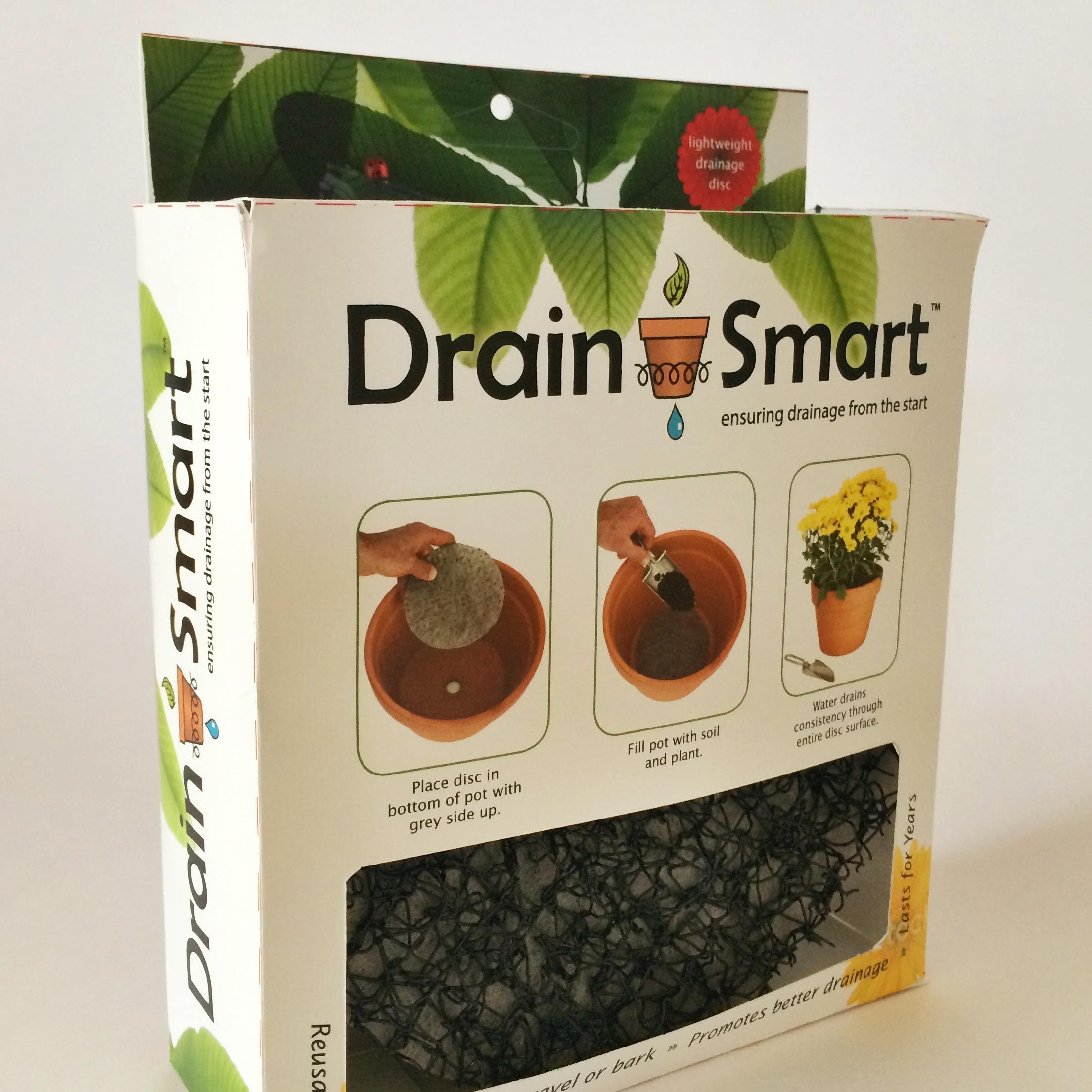Drain Smart - convenient & easy container-drainer discs for pots. No need for messy gravel or bark. Simply place the Drain Smart disc in your pot. That's it!