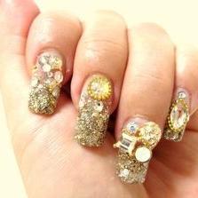 ビジュー が華やかな ネイルアート 画像【ジェル】かわいい~♥キラキラ♥派手好き(♥ω♥)