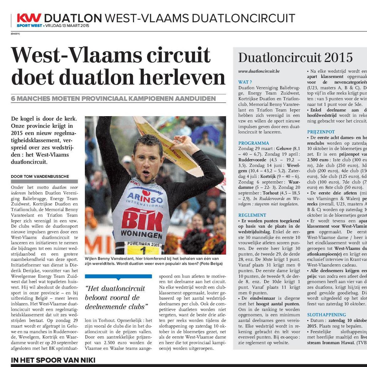 Initiatief van KTDC, TTI, MBV, DVB & ETZ / Duatlonsport nieuw leven inblazen / Regelmatigheidscriterium / Clubs & atleten / Slothappening op 10 oktober!