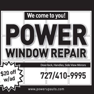 Power Up Auto repairs Power Windows and Locks in Pinellas, Pasco, Tampa, Manasota.  727/399-1711 in Pinellas, 813/875-8866 anywhere else.