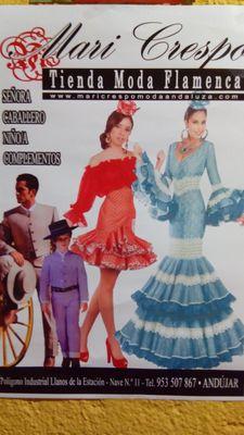 Somos especialistas en trajes de flamenca y trajes camperos y todos los complementos .Te esperamos en Pol.La Estación C/ La Mina Nave 11 Tf. 953 50 78 67