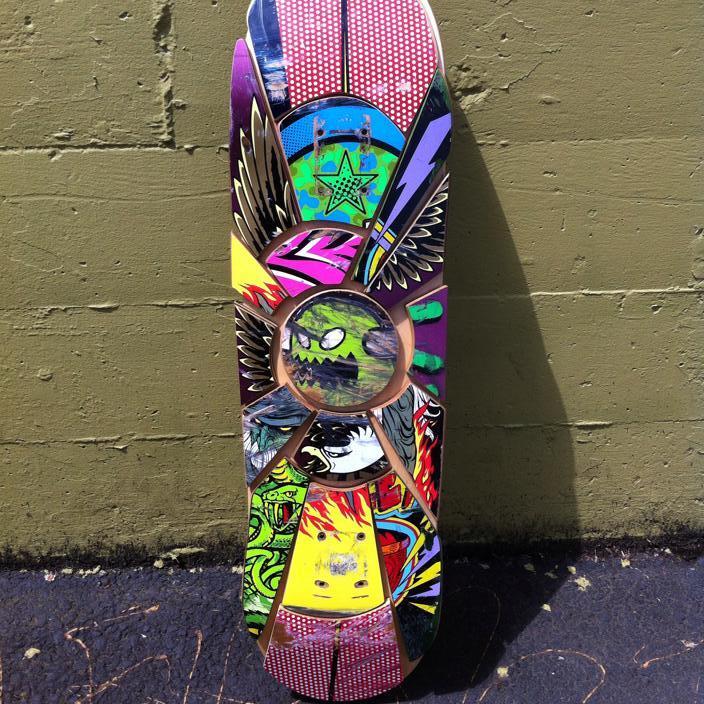 Transforming broken and discarded skateboard decks into art and jewelry.