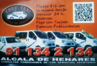 Empresa de taxis de Alcalá de Henares, hasta 8 plazas.
91 134 2 134 Comparte taxi y ahorra. 24H.