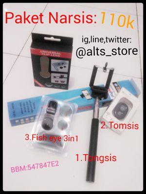 Accesoris Gadget; Tongsis, Tomsis, Lens Clip Universal 3in1 (FISH EYE, MACRO, WIDE), Kabel USB Charger. dll. Terima Request Barang (PALUGADA)