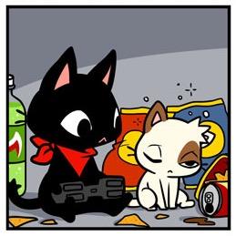 GaMERCaT: 15 moon old kittypet, male, no mate.
Glitch: 6 moon old kittypet, no mate, male.
(Pics not mine, nor are the characters)